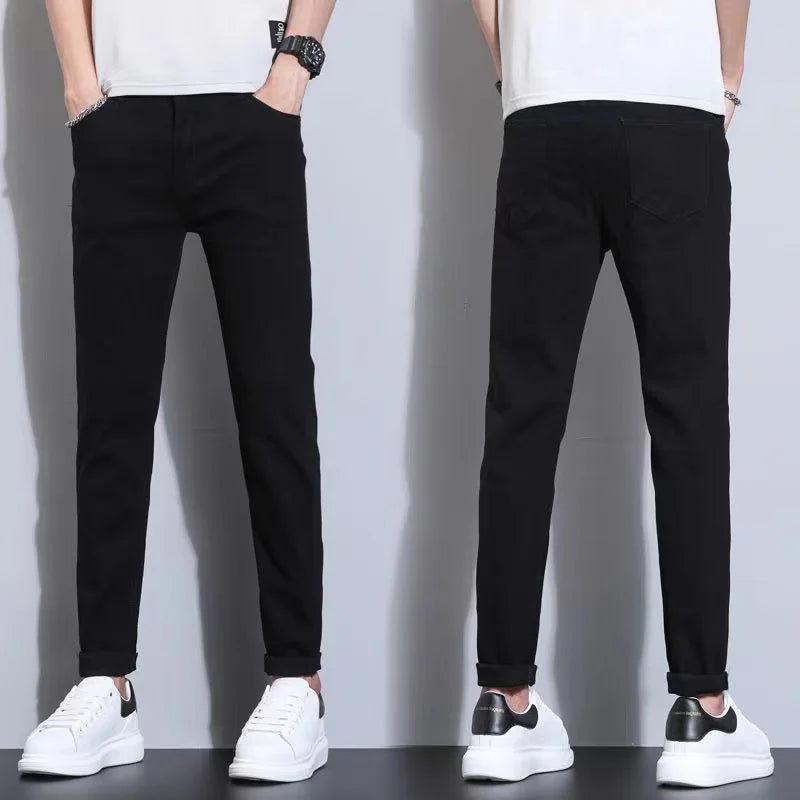 Fashion Mens Slim Fit Denim Pencil Pants High Quality Black White Skinny Stretch Jeans Mens High Street Jeans Four Season - Matrix Studios