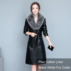 M-7XL Woman Sheepskin OverCoat Spring Autumn Winter 2026 Fashion Fur Collar Warm Thick Slim Long Sheep Leather Coat Female - Matrix Studios