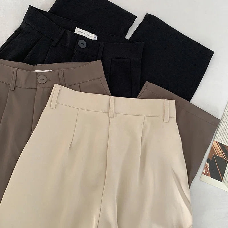 High Waist Women Suit Pants Fall Straight Office Ladies Korean Fashion Trousers Casual Button Loose Female Black Pants New 2024 - Matrix-studios.com