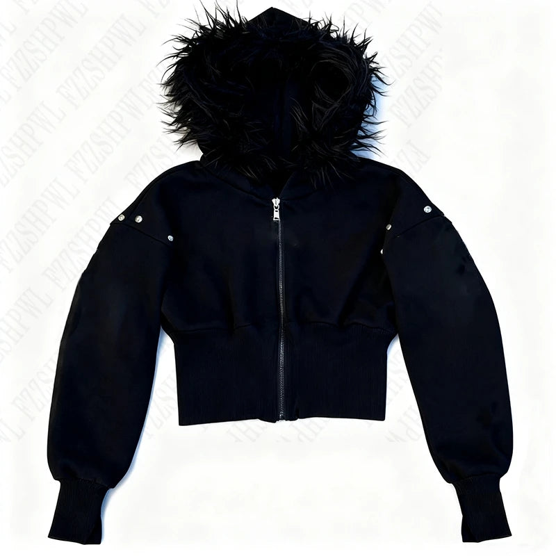 Millennial Y2K Vintage Spice Girl Slim Waist Pink Zipper Hooded Hoodie Jacket Female Autumn/Winter Design Sense Woolly Hat - Matrix Studios
