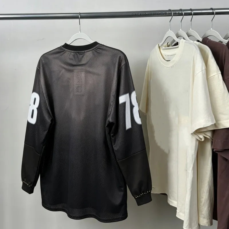 Mesh Patchwork Men Women 2XL No.18 Jersey Black SATOSHI Long Sleeve Nail Bead Racing Print Tshirts Loose Street Sports Pullover - Matrix-studios.com