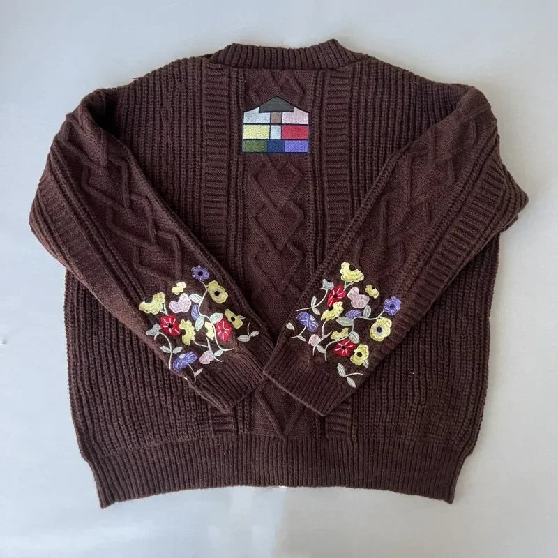 2025 Plus Size Eras Cardigan for Women Autumn Winter Flower Embroidered Knitted Sweater Y2k Girl Vintage Fashion Cardigans Tops - Matrix Studios