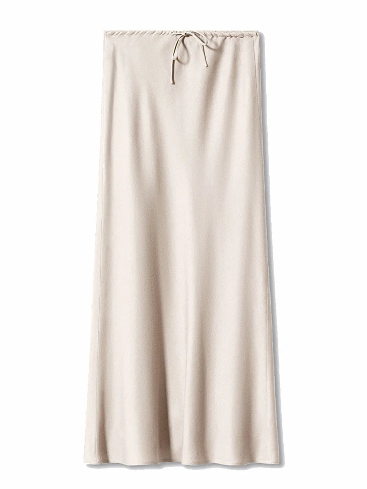 Brown Long Satin Skirts Women Luxury Maxi Autumn Summer High Waist Silk Black Skirt Long Straight Shining Beige Satin Skirt Maxi - Matrix-studios.com