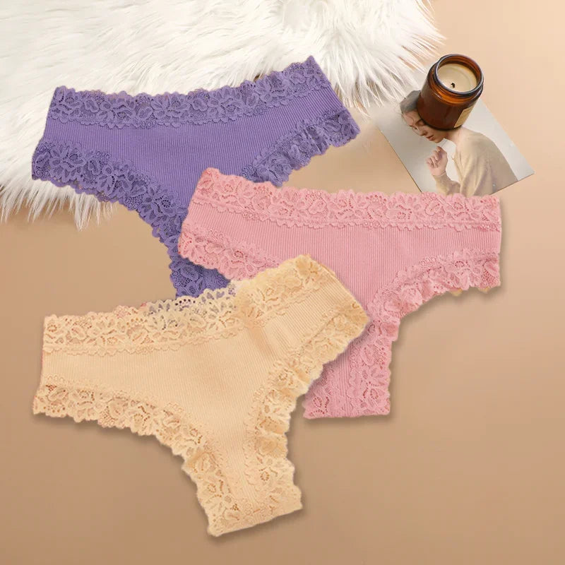 3Pcs/set Women Cotton Lace Panties Floral Intimate Underwear Trendy Patchwork Lace Briefs Female Soft Underpants Lingerie S-XL - Matrix Studios