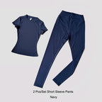 Quick-Drying Gym Leggings Set Sport Suit Short Sleeve Breathable Stretchy Slim Fitness Active Top Tight Gym Set - Matrix-studios.com