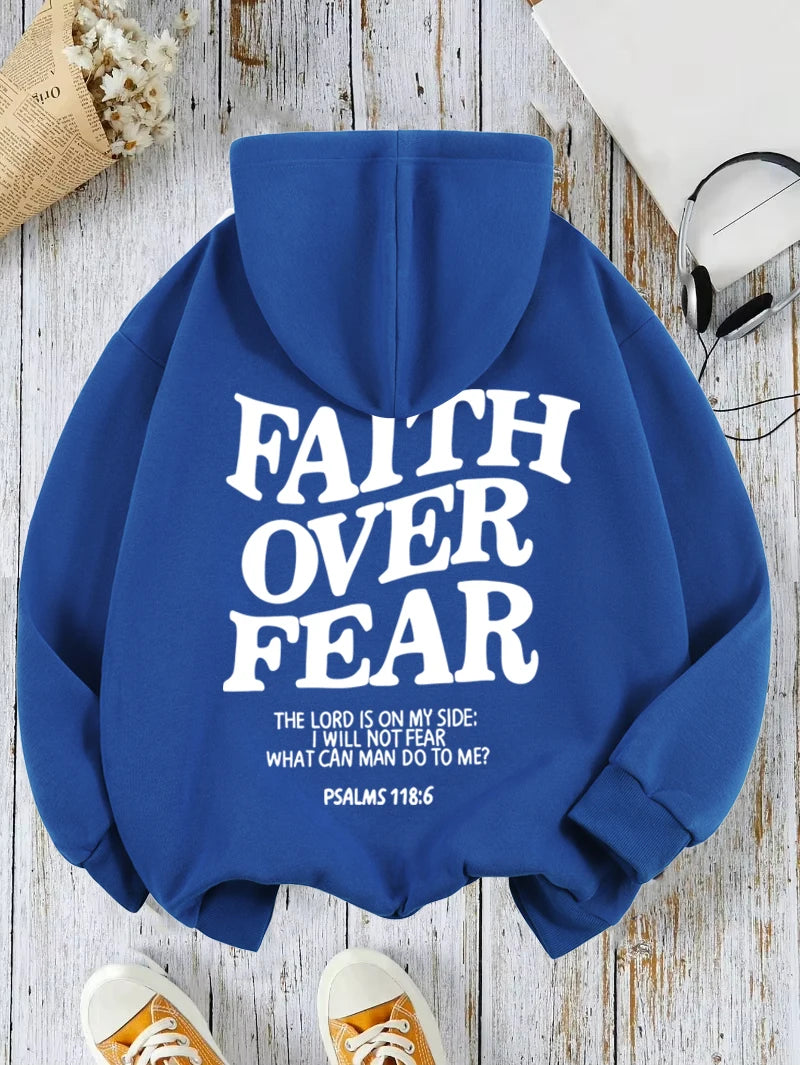 Casual Women's Hoodies Faith Over Fear Letter Printing Sweatshirts Fleece Warm Comfortable Pocket Pullovers Autumn Streetwear - Matrix Studios