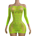 1PC Women Fishnet Cover Up Without Bikini Sexy Lingerie See Through Hollow Out Bodycon Dress Long Sleeve Beachwear Qq568 - Matrix Studios