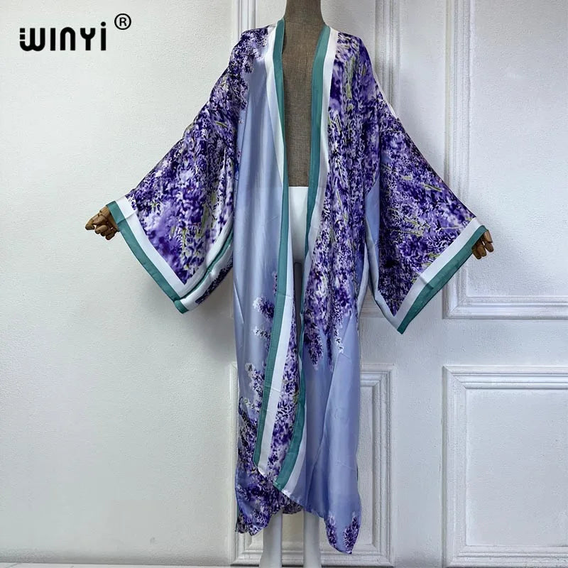 WINYI Summer Bohemian Kimono Beach Cover-Up Swim Suit Elegant African Women Boho Cardigan Sexy Holiday Long Sleeve Beach Dress - Matrix Studios