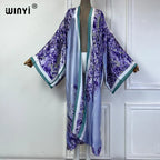 WINYI Summer Bohemian Kimono Beach Cover-Up Swim Suit Elegant African Women Boho Cardigan Sexy Holiday Long Sleeve Beach Dress - Matrix Studios