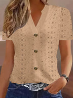 Y2k Tops Women's Summer Blouse Casual V-Neck Button Short Sleeve Tops Elegant Fashion Blouses Casual Loose Solid Colors Shirts - Matrix-studios.com