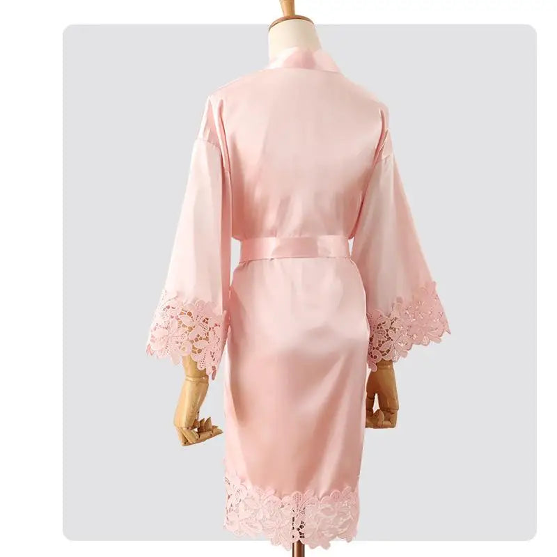 Summer Lace Sleepwear Bride&Bridemaid Wedding Robe Gown Solid Embroidery Kimono Bathrobe Women Casual Home Night Dress M L Xl - Matrix-studios.com