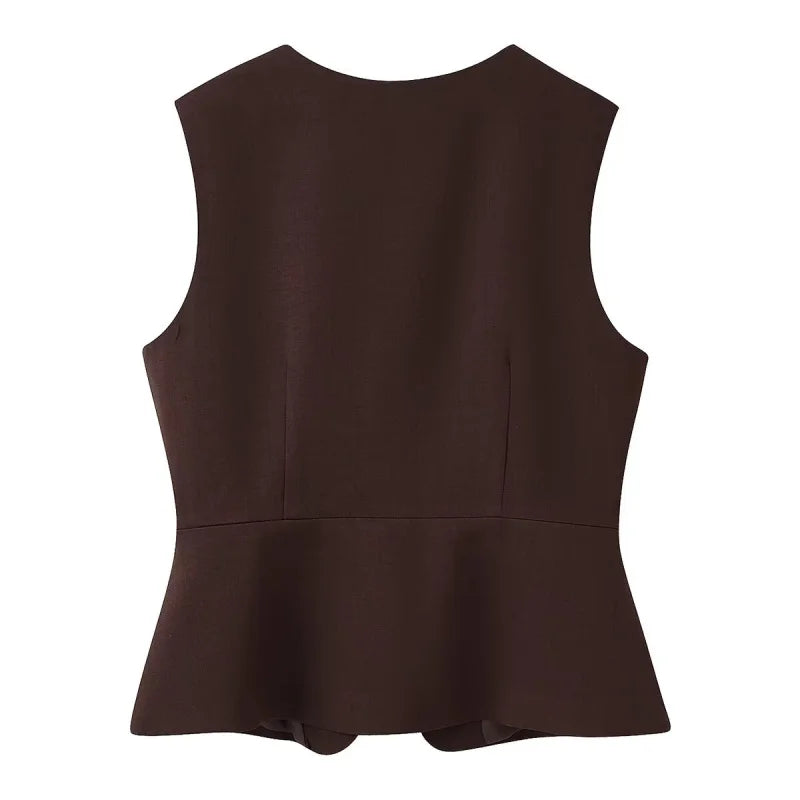 ETJ Autumn 2025 women's elegant fashion solid color round neck vest temperament versatile button up vest - Matrix Studios