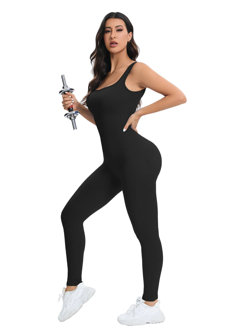 Shapewear Jumpsuits for Women Built- In Bra Bodycon Square Neck Sleeveless Summer Rompers Ribbed Jumpsuit - Matrix Studios