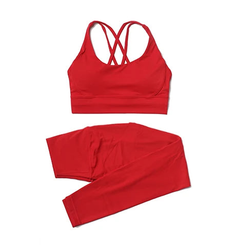 SOISOU Nylon Yoga Set Women's Tracksuit Gym Fitness Set Woman 2 Pieces Leggings Sports Bra Breathable Sportwear Woman Clothes - Matrix-studios.com