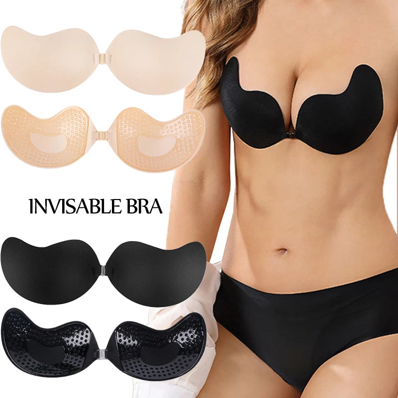 Invisible Push Up Bra for Women Backless Strapless Bra Seamless Front Closure Bralette Underwear Silicone Self-Adhesive Bra Pads - Matrix Studios