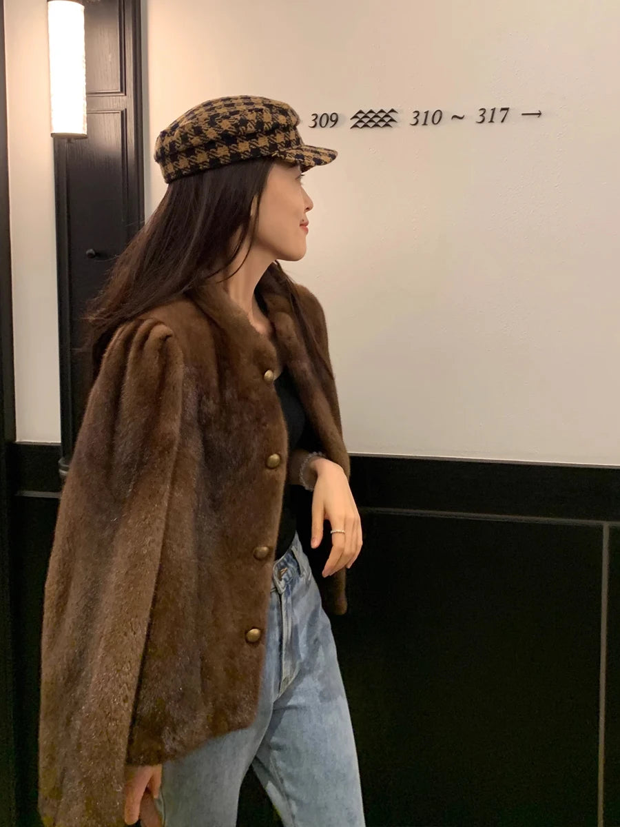 HDHOHR 2026 New100% Real Mink Fur Coat Women Fashion Essential Natural Mink Coat Warm Short Leather Outerwear Winter Fur Jacket - Matrix Studios