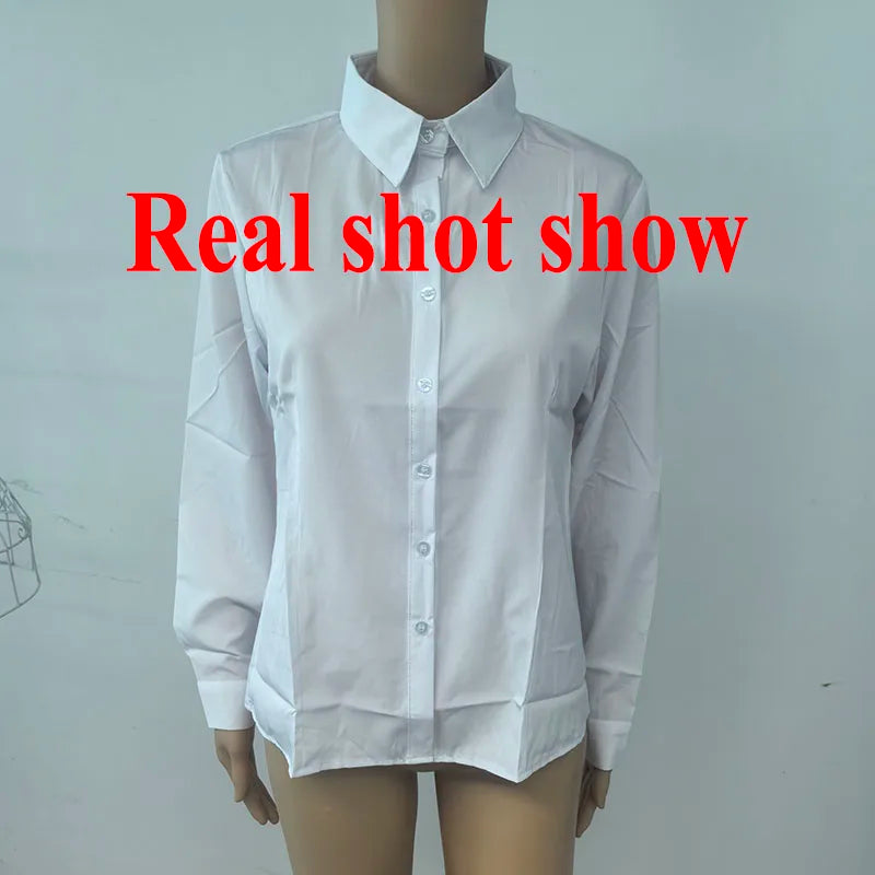 Professional White Shirt Women Office Lady Slim Fit Formal Blouse Woman Daily Commuter Simple Versatile Square Collar Base Shirt - Matrix-studios.com