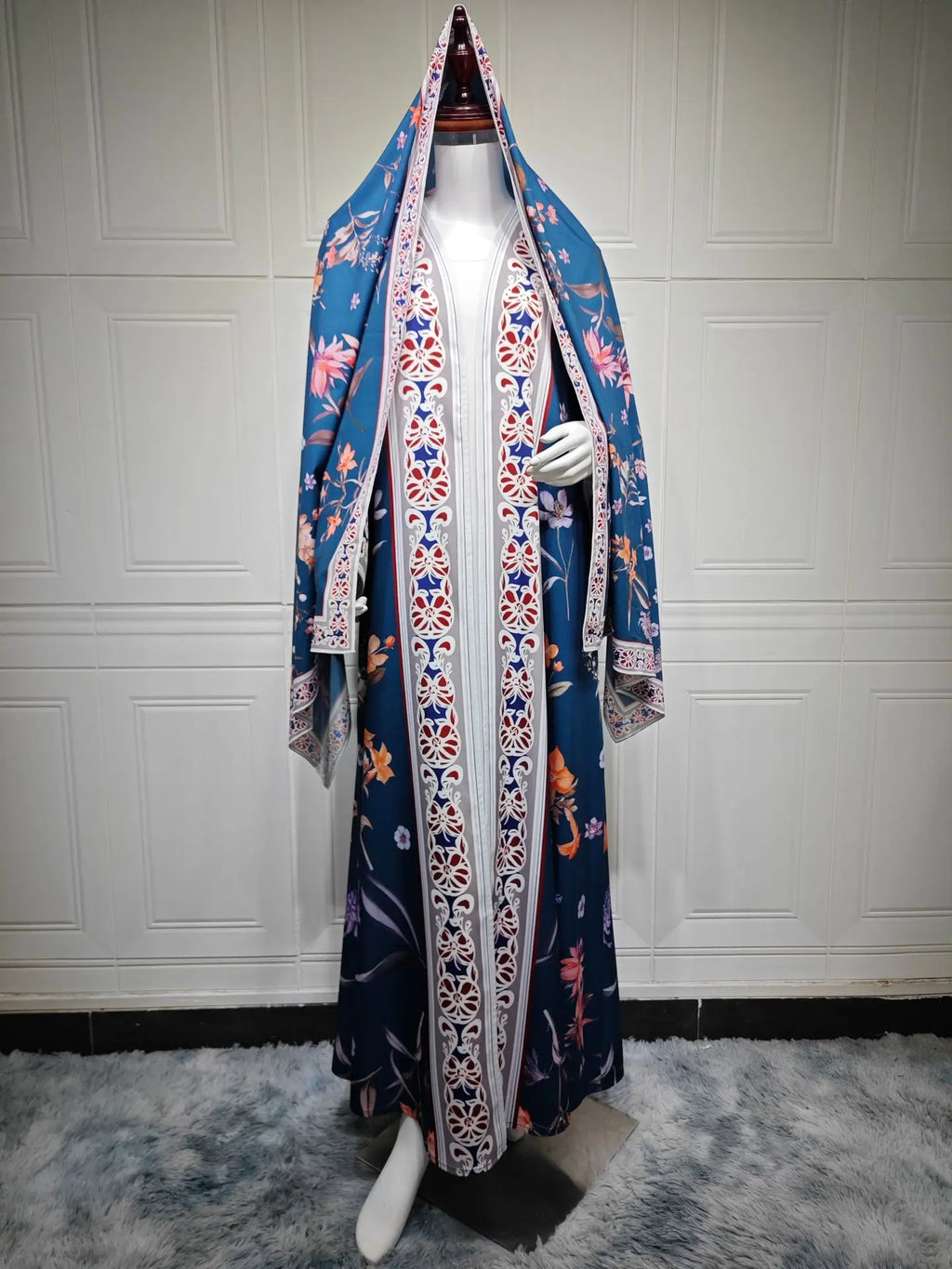 Eid Women Abaya Flower Print Open Cardigan Scarf Party Dress Muslim Long Sleeve Jalabiya Ramadan Abayas Kaftan Arab Long Robe - Matrix-studios.com