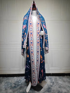 Eid Women Abaya Flower Print Open Cardigan Scarf Party Dress Muslim Long Sleeve Jalabiya Ramadan Abayas Kaftan Arab Long Robe - Matrix-studios.com
