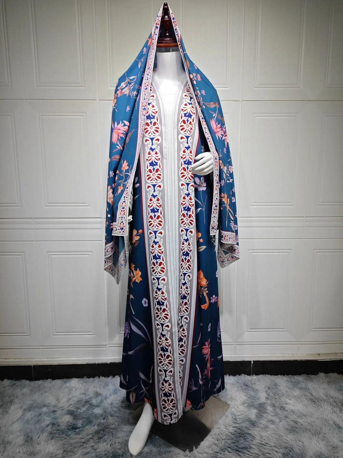 Eid Women Abaya Flower Print Open Cardigan Scarf Party Dress Muslim Long Sleeve Jalabiya Ramadan Abayas Kaftan Arab Long Robe - Matrix-studios.com