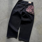 Y2K Baggy Jeans Cherry Blossom Selvedge Embroidery Denim Pants Men Women Denim Fabric American Hiphop Streetwear Wide Leg Jeans - Matrix Studios