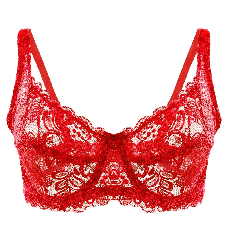 Plus Size Lace Ultra-thin Push Up Bra Women Sexy Hollow Out Lingerie Lady Lace Transparent Underwear Female Embroidery Solid Bra - Matrix Studios