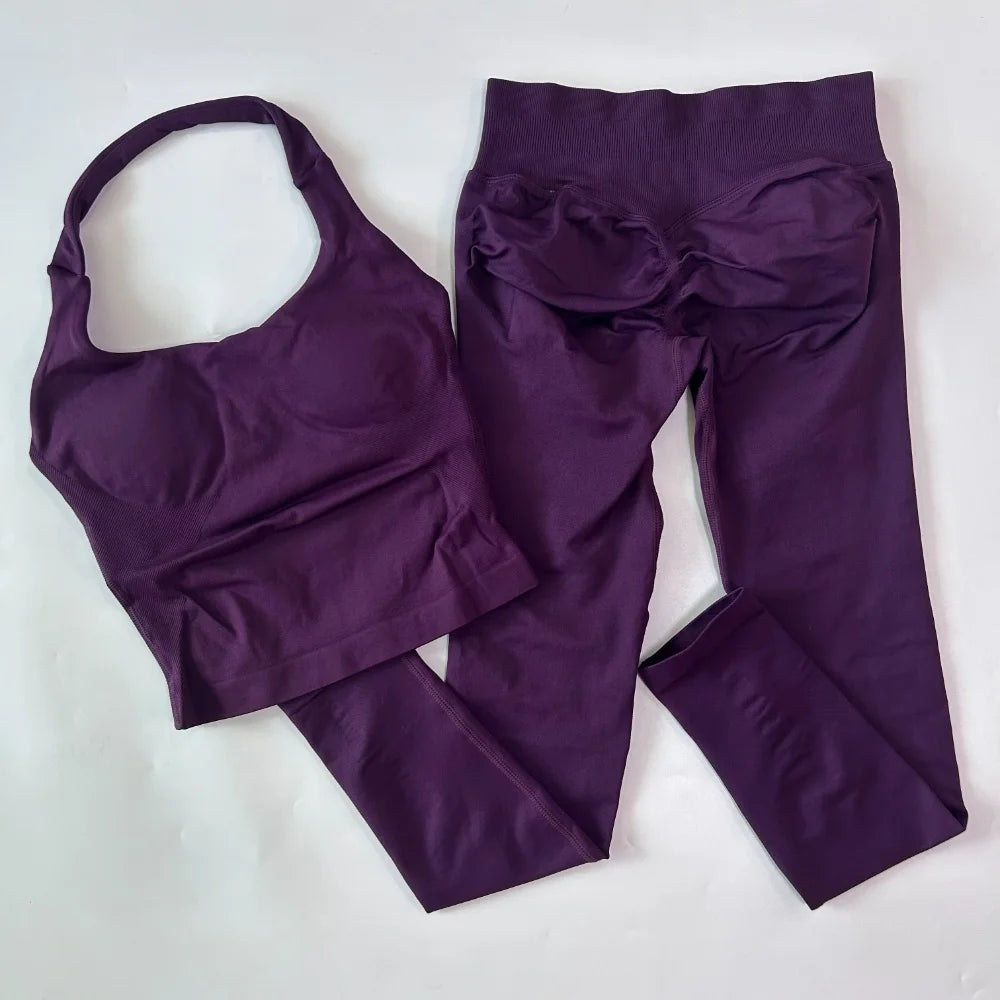 1-2pcs Gym Set Women Backless Tank Tops High Waist Scrunch Seamless Shorts High Waist Yoga Leggings Workout Sets Gym Suit - Matrix-studios.com