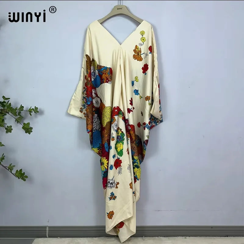 WINYI Print Summer Maxi Dress Muslim Abaya Lady Beach Cover Up Muslim Woman Dresses Beachwear Fashion Kaftan Abaya Dubai Luxury - Matrix Studios