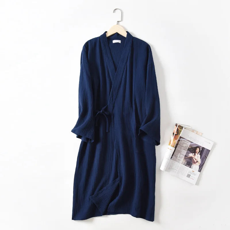New Spring And Autumn Japanese Kimono Robe Couple Cotton Crepe Bathrobe Men And Women Kimono Robe Robes For Women Sleepwear - Matrix-studios.com