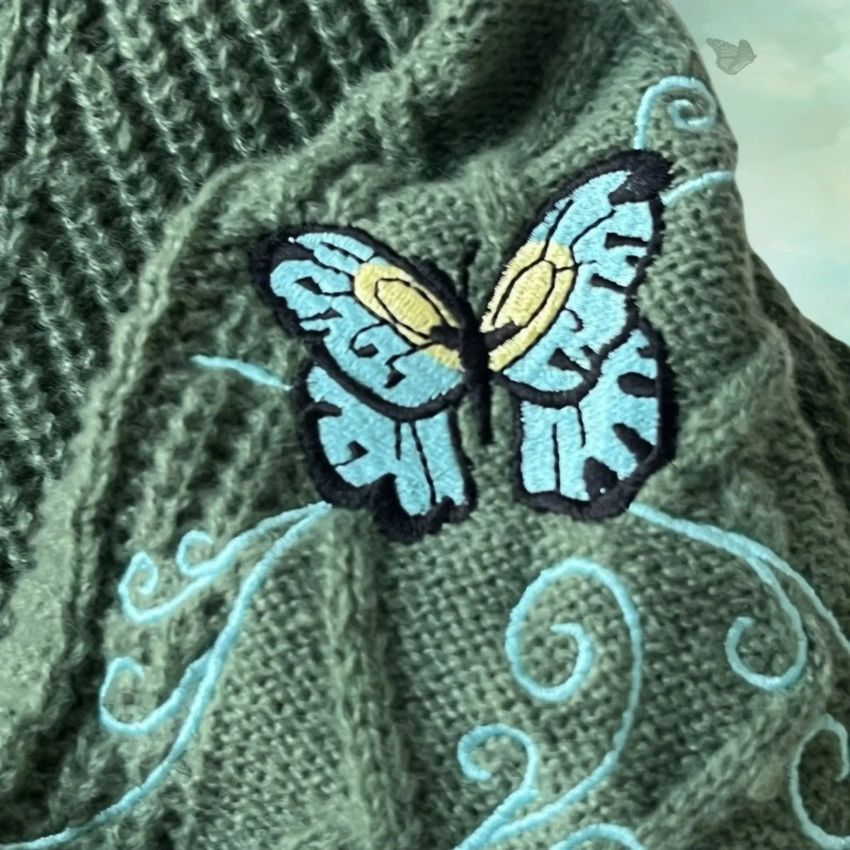Butterfly Knitted Cardigan Women Dark Green Cardigans with Embroidery Winter Letter Patch Oversized Sweaters Tops Folklore Girl - Matrix Studios