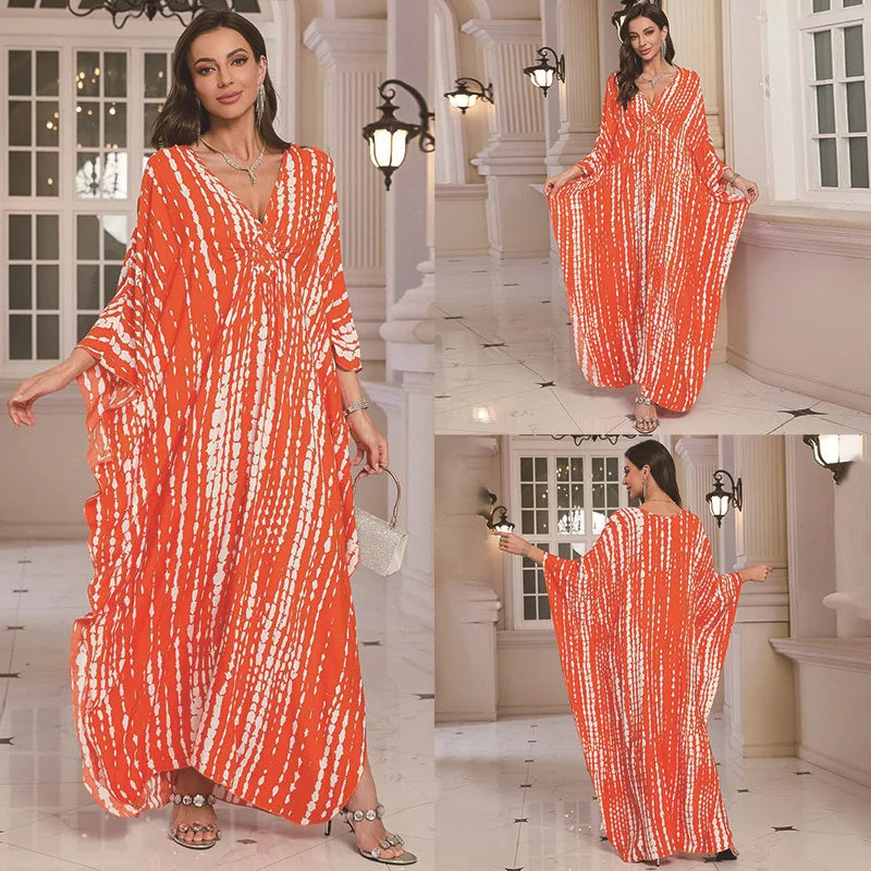 Kaftan Dresses for Women Wave Neck Swimsuit Cover Up Caftan Dress Plus Size Oversized Long Beach Dress - Matrix Studios