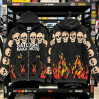High Street SATOSHI Hoodies loose Jacket Men Women Retro Distressed Faded Flame Designs Skulls Print Zipper Hooded Sweatshirts - Matrix-studios.com
