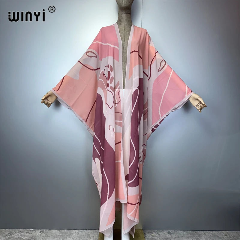WINYI Africa Bohemia print Kimonos loose dresses for woman Cardigans beach outfits kaftan beach cover up evening dress maxi coat - Matrix Studios