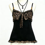 2000s American Vintage Sexy Leopard Camis Y2k Harajuku Slim Lace Patchwork Tanks Summer Streetwear Beach Party Sleeveless Tops - Matrix-studios.com