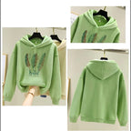 Women Fashion Feather Printed Hoodies Autumn Winter Plus Velvet Casual Loose Sweatshirt - Matrix-studios.com