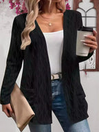 Comfy Fall Cardigan for Women, Casual Elegant Solid Textured Fabric Pocket Front Open Women's Loose Cover Up - Matrix Studios