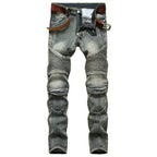 Men's New Casual Motorcycle Jeans Hip Hop Street Riding Stretch Slim Fit Straight Pants Patchwork Fashion Denim Trousers Male - Matrix Studios