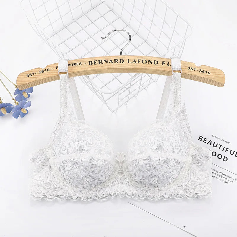 Plus Size Lace Ultra-thin Push Up Bra Women Sexy Hollow Out Lingerie Lady Lace Transparent Underwear Female Embroidery Solid Bra - Matrix Studios