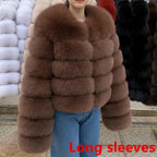 QUEENTINA Fox Fur Coat Long Sleeves Real Winter Women'S Brown 2025 Leather And Skin Clothing Natural New In Coats & Jackets - Matrix Studios