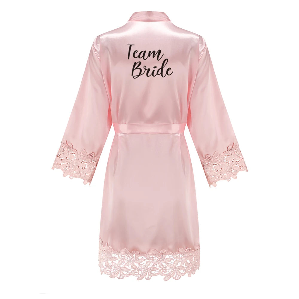 Bridesmaid Robes Rose Gold Bride Robe Wedding Bridesmaid Gift Satin Lace Robe Bridal Dressing Gown Bachelorette Party Pajamas - Matrix-studios.com