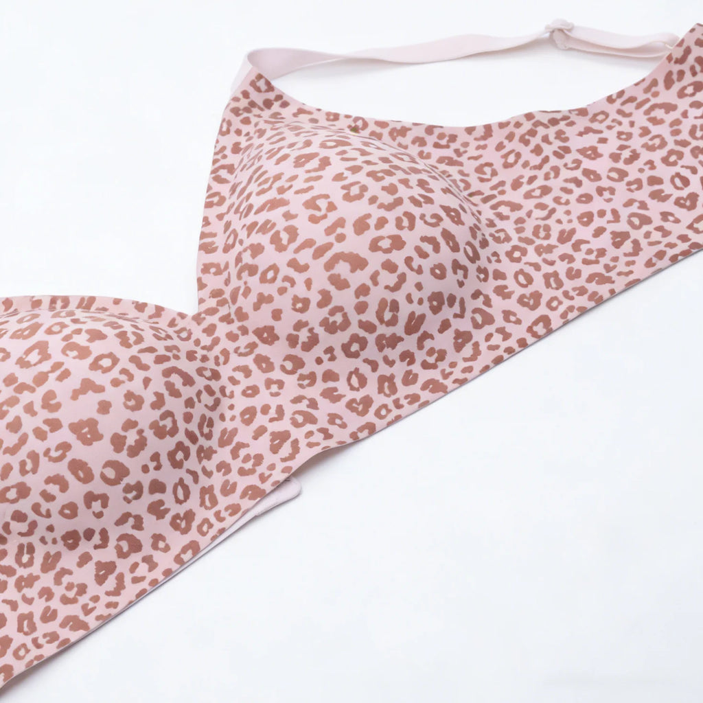 Women's Seamless Pink Leopard Print Bra Wire-Free Bra Full Cup Soft Thin Mold Support Jelly Beauty Breathable Deep V Push Up Bra - Matrix Studios