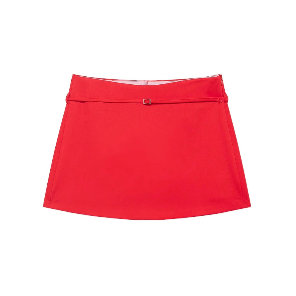 Women's Solid Color Skort with Belt Side Zipper Casual Shorts Skirts Fashionable And Stylish Women's Clothing - Matrix Studios