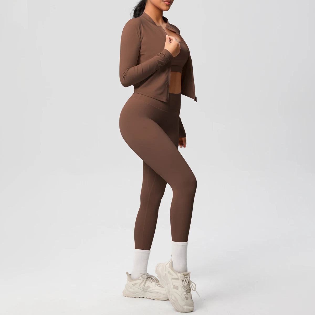 3pcs Sportswear Yoga Set Gym Sports Bra Zipper Jacket Leggings Clothes Sportswear Yoga Suits For Women Fitness Set Tracksuit - Matrix-studios.com