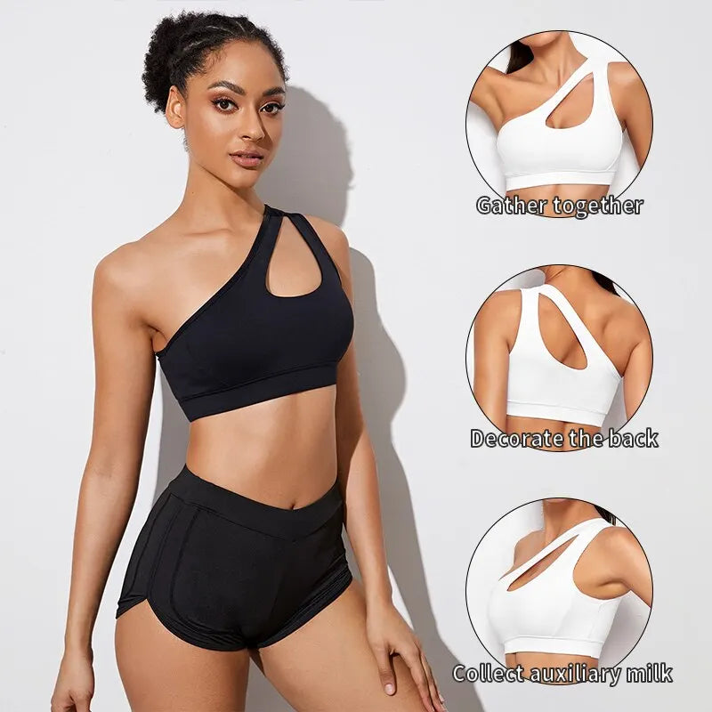 Women Sports Bra Push Up Fitness Bras One Shoulder Shockproof Yoga Bra Black White Yoga Running Bra Sexy Vest - Matrix Studios