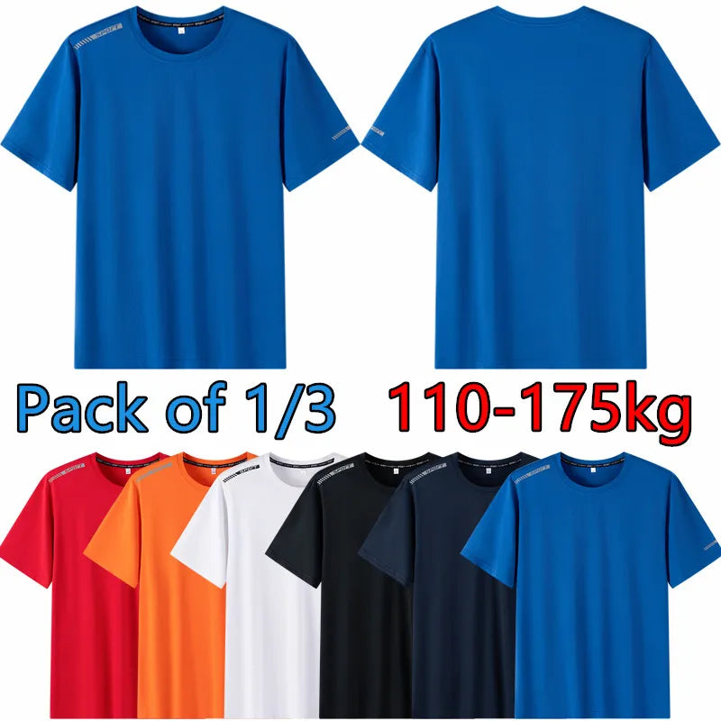 Plus Size T-shirt Men for 110-175kg Pack of 1/3 Breathable Quick Dry Tees Big Oversized Round Neck Short Sleeve Sport T-shirt - Matrix Studios