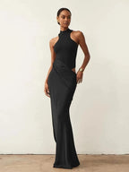 JULISSA MO Satin Sexy Hollow Out Women Maxi Dress Black Sleeveless High Waist Dress Female Autumn Skinny Elegant Party Clubwear - Matrix-studios.com