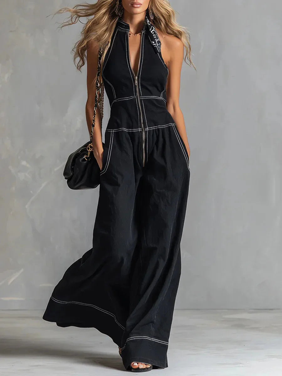 2026 New Women Stand Collar Sleeveless Jumpsuit Loose Casual Office Daily Wear Rompers - Matrix Studios