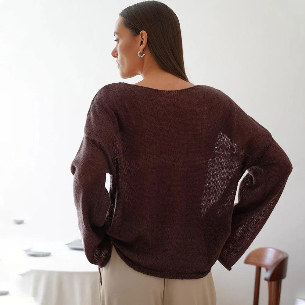 Talenza Hollow Knitted Sweater Pullover Women's Solid See-through O-Neck Long Sleeve Knitted T-Shirt Loose Casual Pullover 2026 - Matrix Studios