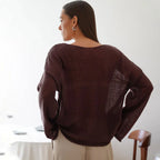 Talenza Hollow Knitted Sweater Pullover Women's Solid See-through O-Neck Long Sleeve Knitted T-Shirt Loose Casual Pullover 2026 - Matrix Studios