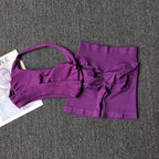 2PCs Peach High Waist Belly Hip Lifting Sports Bras Shorts Suit Gathering Shock-proof Neck Halter Yoga Suit Running Fitness Set - Matrix-studios.com